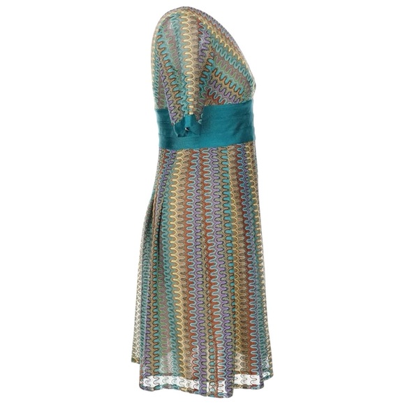 Kay Unger Teal/Green Argyle Cocktail Dress V-Neck Knee Length Size 12 - Picture 2 of 6